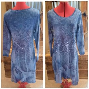 New flirty floral & lace dress blue tiered M